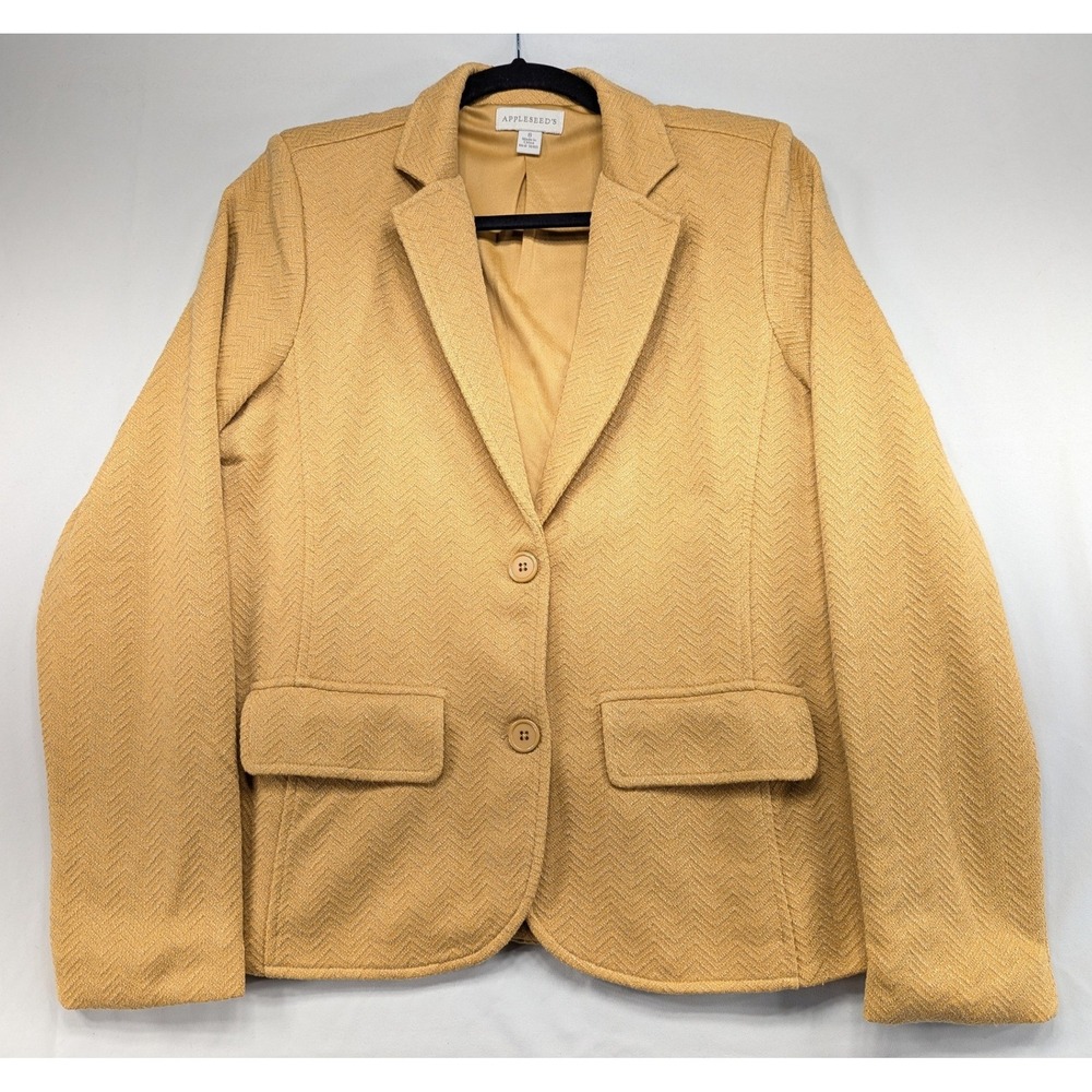 Appleseeds Mustard Yellow Herringbone Blazer Jacket Womens Size 8 Two Button